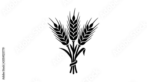 Fotografie Wheat stalks silhouette against a white background graphic design element