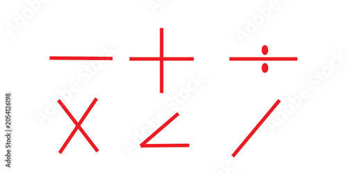 Simple red geometric symbols and lines