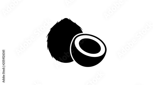 Fotografie Coconut And Coconut Half Silhouette On White Background