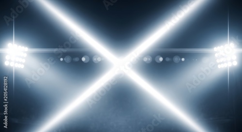 Bright stadium lights shining with a dramatic effect on a dark blue background