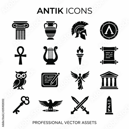 Set of 16 Minimalist Ancient Greek Roman and Egyptian Icons