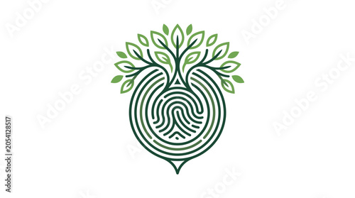 Abstract Tree of Life with Fingerprint Roots Logo Design