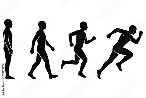 Fotografie Human Motion Progression: Standing, Walking, Jogging, and Running