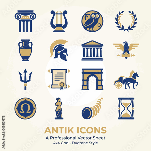 Ancient Greek and Roman Duotone Professional Vector Icon Set