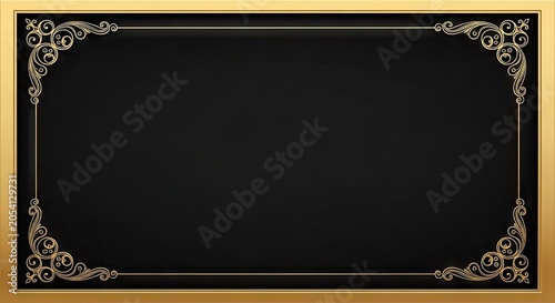 Elegant black card with golden ornate filigree corner border.