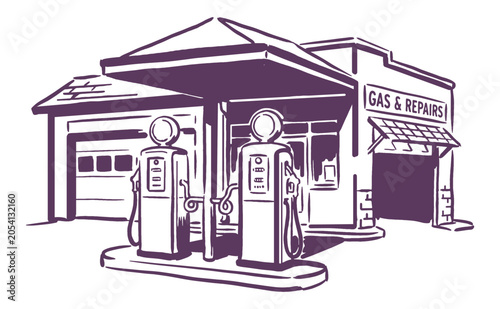 Foto Vintage gas station and repair shop illustration