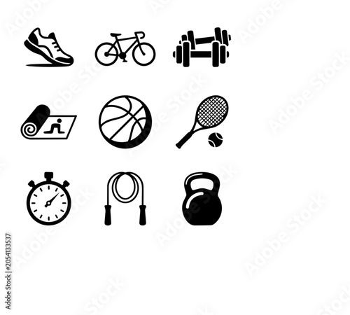 sport activities cycle gym shoes ball racket