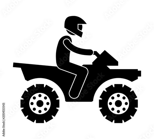 4 wheel atv vehicle with helmet wearing men