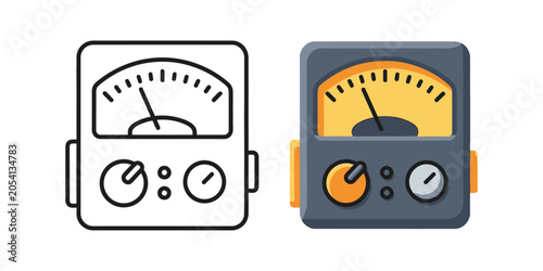 Analog voltmeter icon with needle indicating measurement during a diagnostic process against a clean background for technical concepts