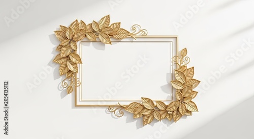Ornate golden leaf frame with rectangular border on white wall.