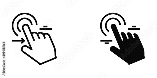 Finger tap gesture icon with zoom indicators in outline and solid fill styles on white