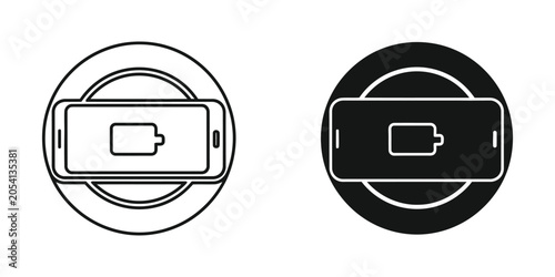 Obraz na plátne Smartphone charging on a wireless pad with low battery indicator during illustra