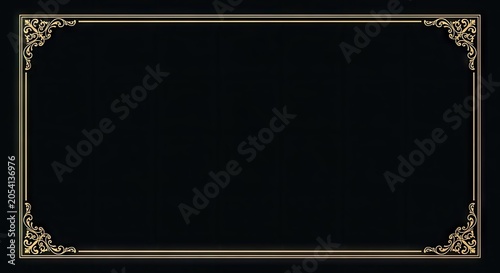 Black background with double gold border and filigree corners.