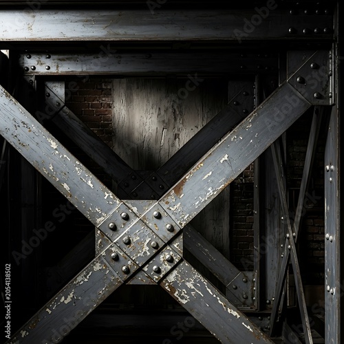 Industrial Steel Structure with Rivets and Weathered Texture.