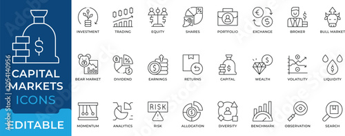 Obraz na płótnie Capital Markets Investment Trading Equity Shares Portfolio Icon Set - editable vectors for stock broker, finance wealth management, and forex