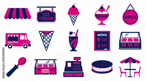 Colorful icons for an ice cream shop or cafe.