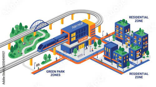 Fotografie Transit Oriented Development Vector Illustration