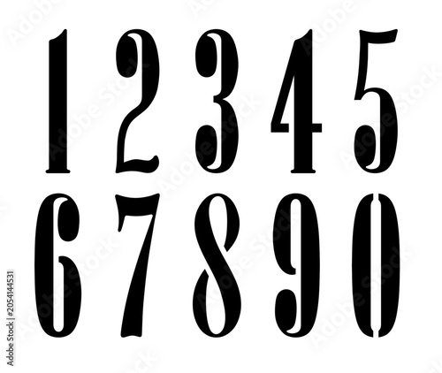 Stencil black numbers from zero to nine