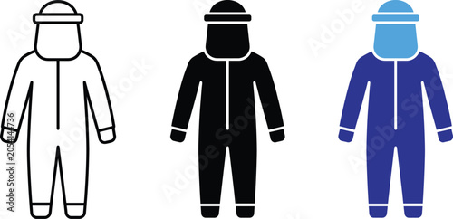 Protective Hazmat Suit Icon Set Biohazard Safety Gear Personal Protective Equipment Vector Illustration