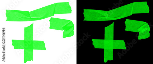 Photography Neon green masking tape strips and cross, fluorescent adhesive gaffer tape piece