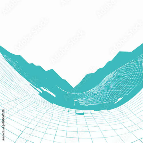 Abstract Teal Landscape with Grid Pattern