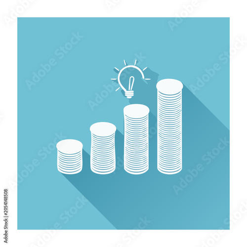 Flat design light bulb with batteries concept
