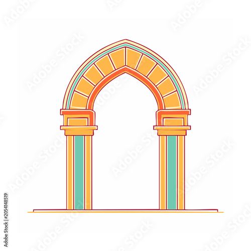 Flat design orange and blue arch bridge vector