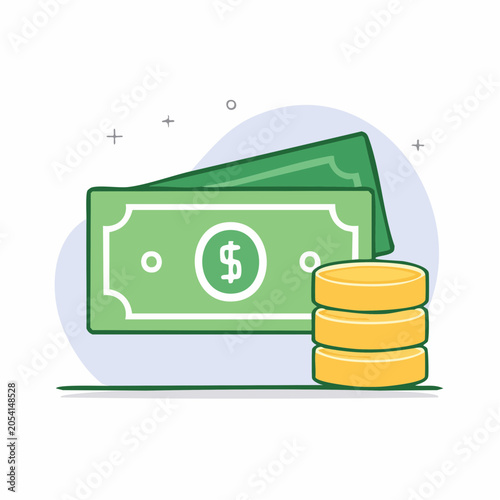 Dollar Bills and Coins Icon