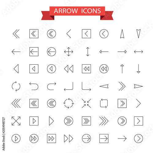 Collection of Thin Line Arrow Icons and Symbols for Navigation and Direction