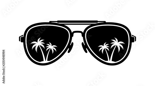 Cuadro en lienzo black silhouette vector, isolated, white background, summer, Black sunglasses wi