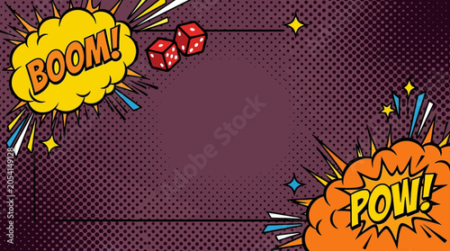 Comic book style background with explosions.