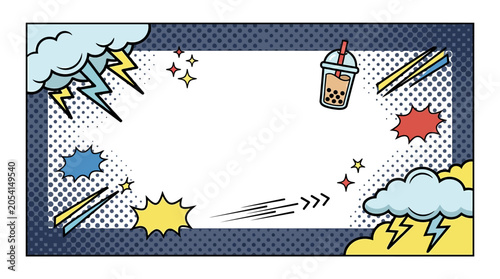 Colorful comic book style border template.