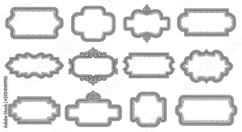 Set of Modern Vintage Decorative Frames and Labels with Varied Edges on an Isolated White Background