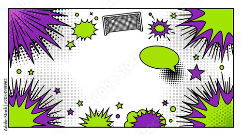 Vibrant comic book style speech bubble background.