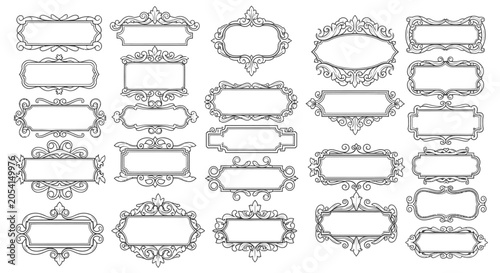 Collection of Ornate and Geometric Decorative Frames and Labels on an Isolated White Background