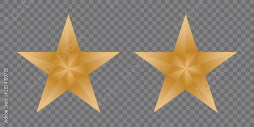 Golden five pointed stars with transparent background vector illustration