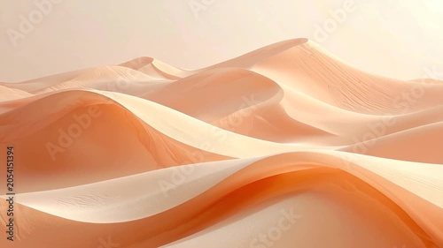 Warm desert dunes in varying hues of orange and beige, bathed in soft, diffused light, forming sweeping curves