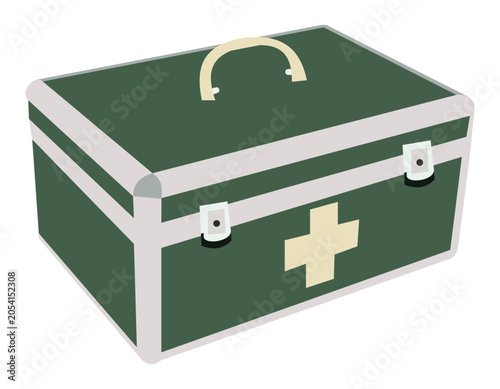 Minimalist green first aid kit box vector illustration