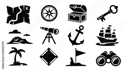 Konstfotografi Treasure map and maritime icons for island adventure and exploration design concepts