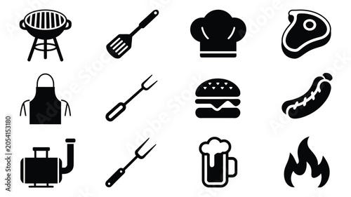 Foto Set of barbecue and grilling vector icons isolated on white background grill spatula chef hat
