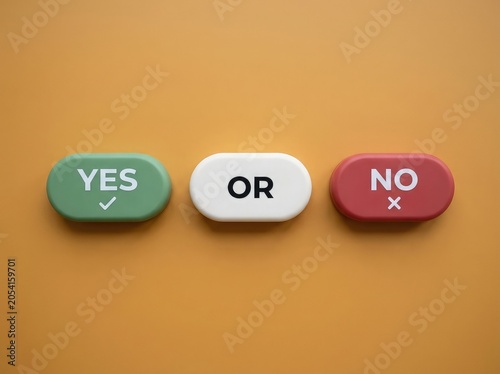 Decision making concept yes or no buttons with check and cross symbols