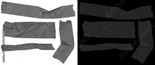 Foto Black gaffer tape strips collection, wrinkled adhesive masking tape set on white