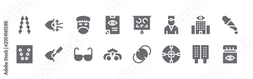 Bild auf Leinwand 16 solid Optometrist icons for web, app and interface design featuring brock cord, divergence cards, blind, laser surgery, optometrist