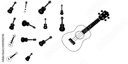 Fotografía Ukulele String Instrument Hawaiian Music Icon Minimal Black Flat Vector Modern U