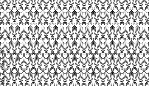 Seamless fish scale pattern, black and white geometric line art background