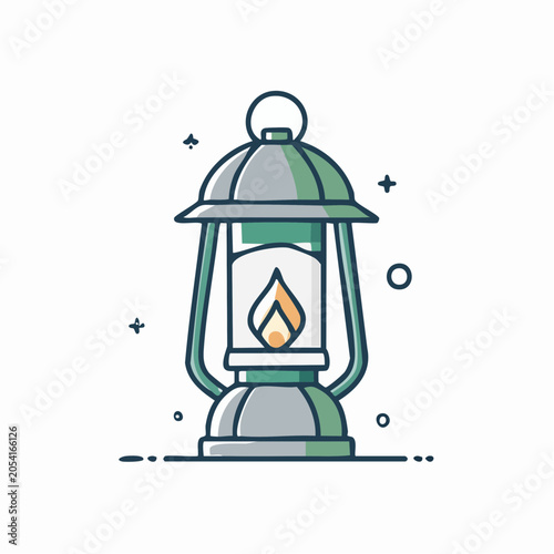 Vintage Lantern with Flame Illustration