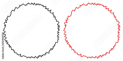 Fotografie Two adjacent circular frames with pixelated edges in black and red colors isolat