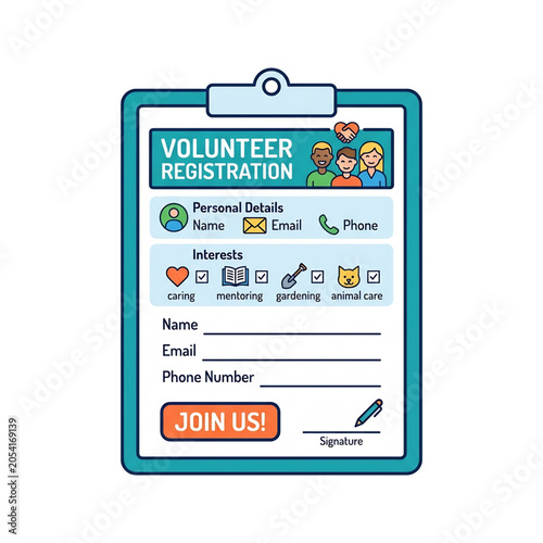 Volunteer registration form for community participation and service enrollment.
