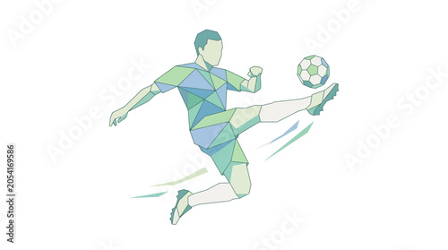 Fotografie Man Kicking Soccer Ball in Air.