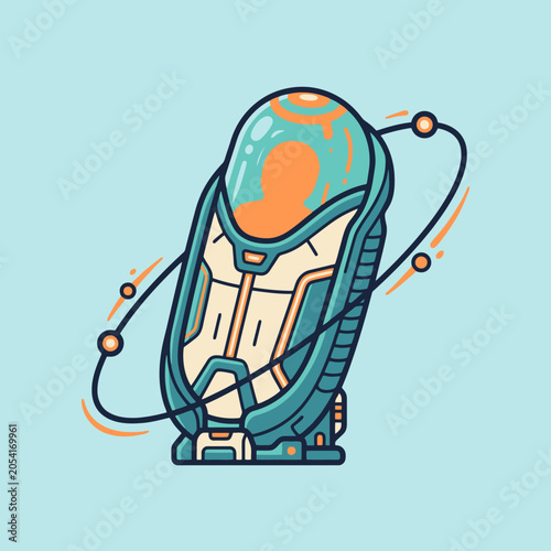 Fotografija A futuristic capsule containing a silhouette in a light blue space